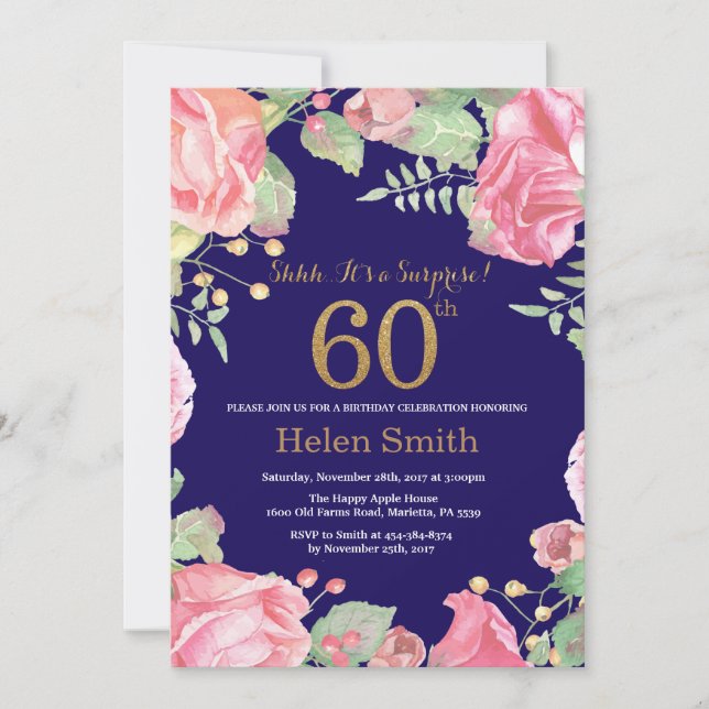 Invitation Floral Surprise 60e anniversaire Gold Parties scin (Devant)