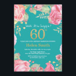 Invitation Floral Surprise 60e Anniversaire Or et Turquoise<br><div class="desc">Floral Surprise 60e anniversaire Invitation pour les femmes. Aquarelle Fleurie Botanique. Parties scintillant or. Pies Roses Fleurs Florales. Anniversaire adulte. Arrière - plan turquoise Aqua Turquoise. Pour plus de personnalisation,  cliquez sur le bouton "Customiser" et utilisez notre outil de conception pour modifier ce modèle.</div>