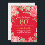 Invitation Floral Surprise 60e anniversaire Parties scintilla<br><div class="desc">Red Floral Surprise 60th Birthday Invitation for Women. Aquarelle Fleurie Botanique. Parties scintillant or. Pies Roses Fleurs Florales. Anniversaire adulte. Arrière - plan rouge. Pour plus de personnalisation,  cliquez sur le bouton "Customiser" et utilisez notre outil de conception pour modifier ce modèle.</div>