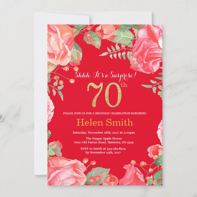 Invitation Floral Surprise 70e anniversaire Parties scintilla (Devant)