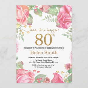 Invitation Floral Surprise 80e anniversaire Parties scintilla