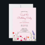 Invitation Floral Sweet 16 fête d'anniversaire<br><div class="desc">Un ensemble stylisé fantaisiste de fleurs sauvages illustrés sur rose,  avec 16 dans un quatrefoil,  pour une fête d'anniversaire sweet sixteen. Design de style doux et fruité. Personnalisez avec vos informations de fête. Fleurs rouges,  roses,  vertes et violettes. image par rawpixel.</div>