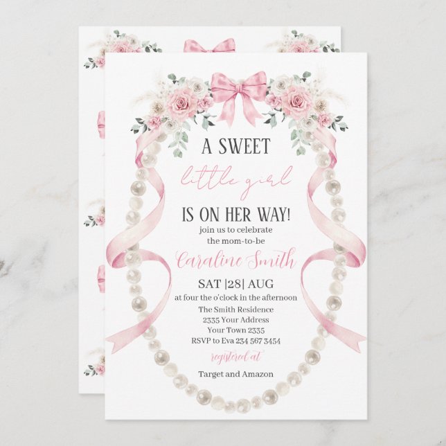 Invitation  Floral Sweet little girl baby shower (Devant / Derrière)