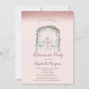 Invitation Floral Tea Cup Rose Gold Bokeh Retraite