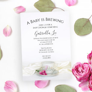Invitation Floral Tea Cup Rose Roses bébé brasse Douche