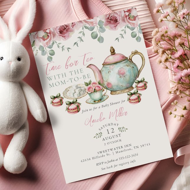 Invitation Floral Tea with the Mom-to-be Girl Baby Shower  (Floral Tea with the Mom-to-be Girl Baby Shower Invitation)