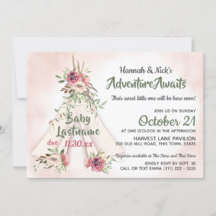 Invitation Floral Teepee Boho Adventure Await Baby shower I