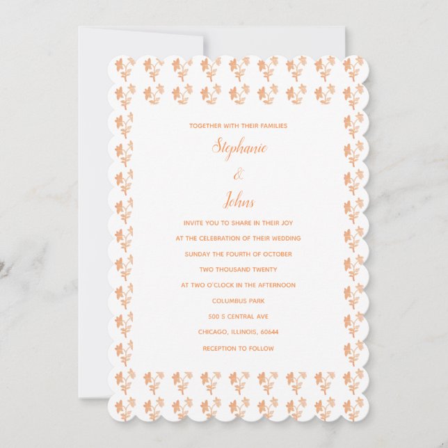 Invitation Floral Terracotta Orange Motif Joli Mariage (Devant)