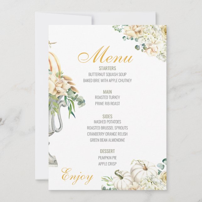 Invitation Floral Thanksgiving Diner Menu Mariage Menu (Devant)