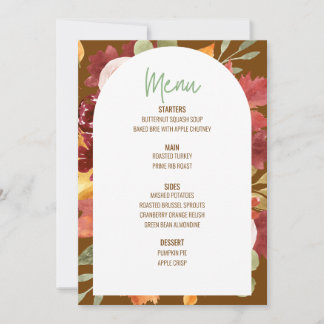 Invitation Floral Thanksgiving Diner Menu Mariage Menu