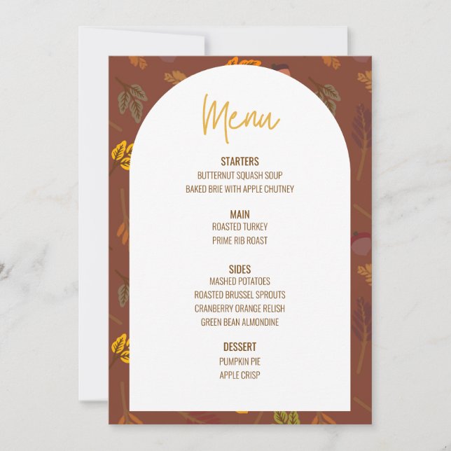 Invitation Floral Thanksgiving Diner Menu Mariage Menu (Devant)
