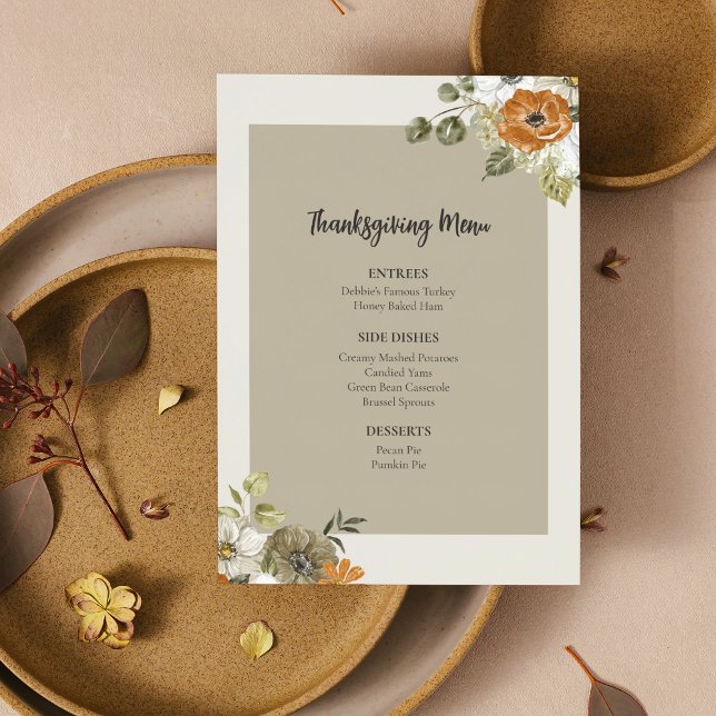 Invitation Floral Thanksgiving Diner Menu Modèle imprimable (Créateur téléchargé)