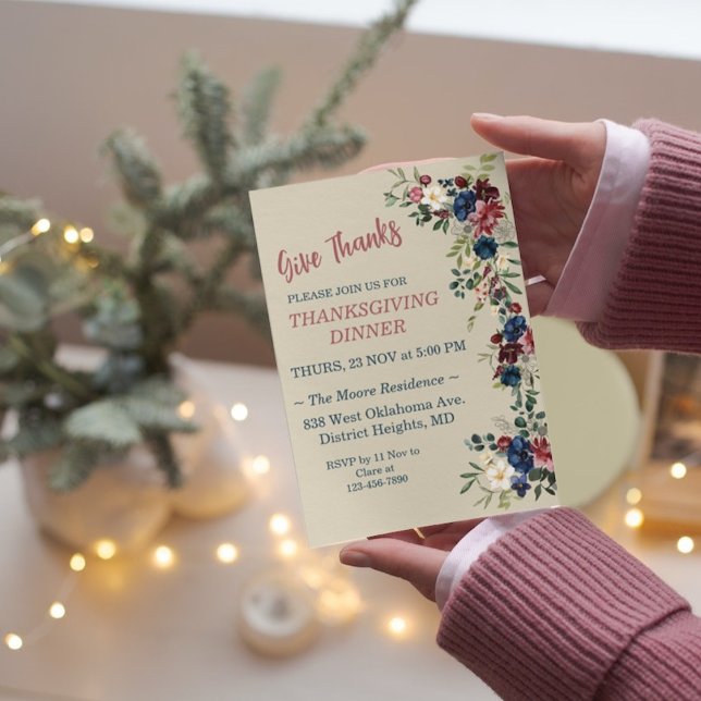 Invitation Floral Thanksgiving Diner sur mesure (Créateur téléchargé)