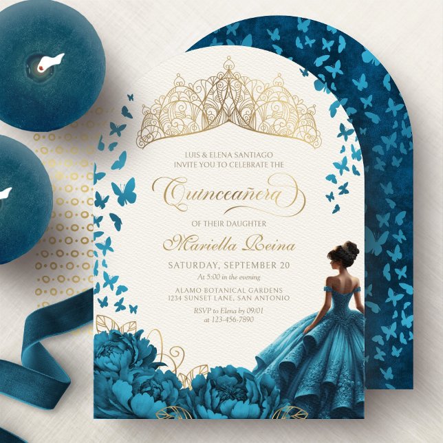Invitation Floral Tiara Couronne Quinceanera Turquoise (Créateur téléchargé)
