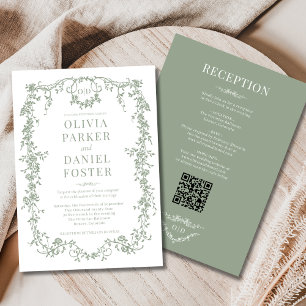 Invitation Floral tout en un Mariage de style victorien vert