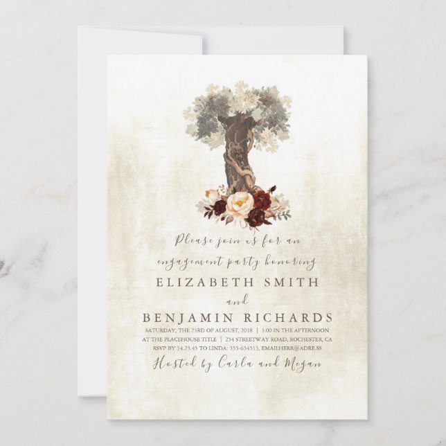 Invitation Floral Tree Rustic Engagement Party (Devant)