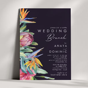 Invitation Floral tropical coloré Brunch Mariage violet