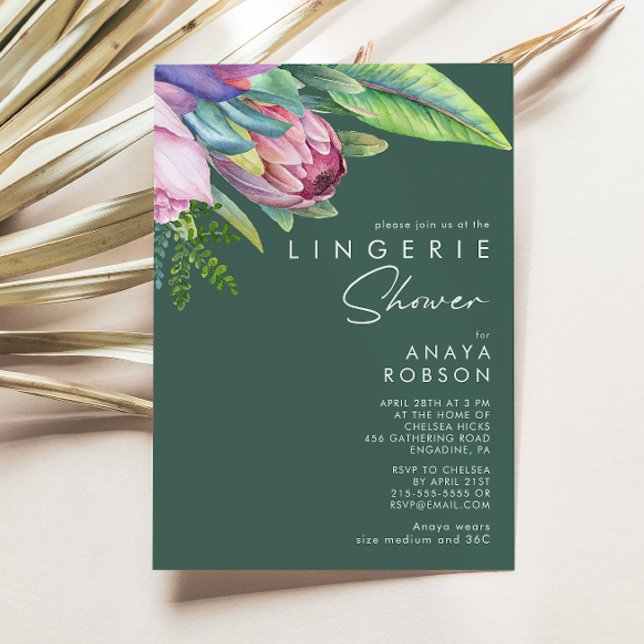 Invitation Floral tropical coloré | Douche Lingerie verte (Créateur téléchargé)