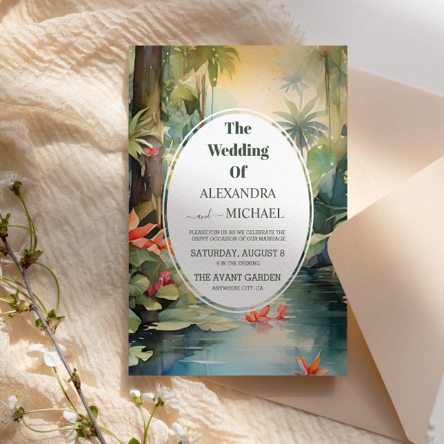 Invitation Floral tropical coloré | Mariage vert (Créateur téléchargé)