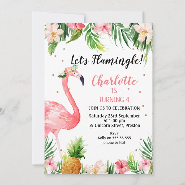Invitation Floral tropical Flamingle Anniversaire (Devant)
