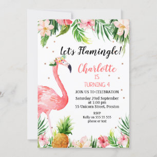 Invitation Floral tropical Flamingle Anniversaire