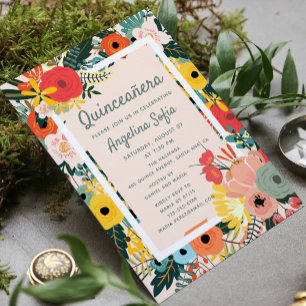 Invitation Floral tropical moderne   Quinceañera
