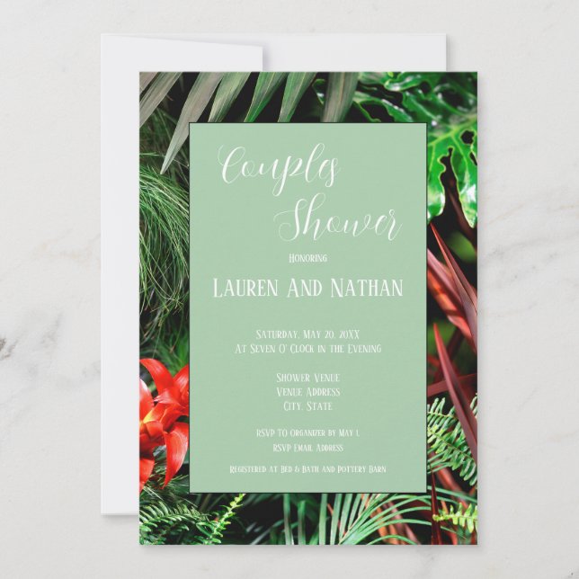 Invitation Floral Tropical, Terre, Moderne, Douche Couple, (Devant)