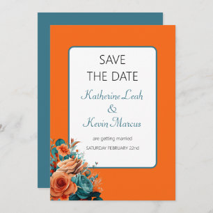 Invitation Floral turquoise et orange Enregistrer le Mariage