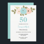 Invitation Floral Turquoise & Peach 50th Birthday Party Invit<br><div class="desc">Floral Turquoise & Peach 50th Birthday Party Invitation Collection correspondante à Niche et Nest store. Nous avons utilisé des oeuvres de : Freshmint Paperie https://www.etsy.com/shop/FreshmintPaperie</div>
