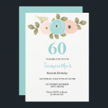 Invitation Floral Turquoise & Peach 60th Birthday Party Invit<br><div class="desc">Floral Turquoise & Peach 60th Birthday Party Invitation Collection correspondante à Niche et Nest store. Nous avons utilisé des oeuvres de : Freshmint Paperie https://www.etsy.com/shop/FreshmintPaperie</div>