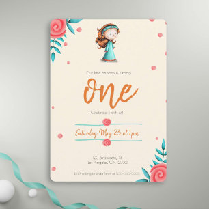 Invitation Floral Turquoise rose cheveux rouge fille premier