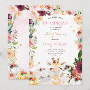 Invitation Floral Twin Safari Animaux Citrouille Baby shower