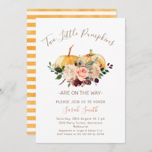 Invitation Floral Twins Deux Petits Baby showers Citrouille