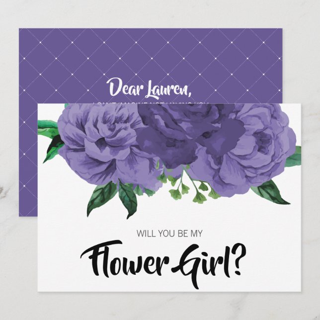 Invitation Floral Ultra Violet violet Be My Flower Girl Card (Devant / Derrière)