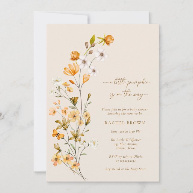 Invitation Floral Un Peu Citrouille Est En Route Baby shower (Devant)