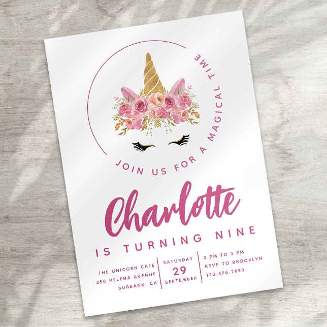 Invitation Floral Unicorn Magique fête d'anniversaire (Créateur téléchargé)