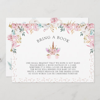 Invitation Floral Unicorn Princess Apportez un livre