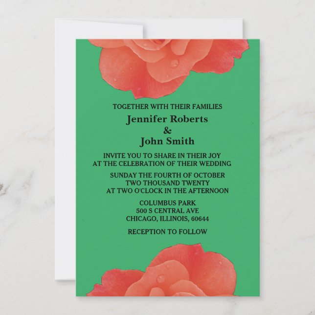 Invitation Floral Vert Orange Rose Rustique Mariage de automn (Devant)