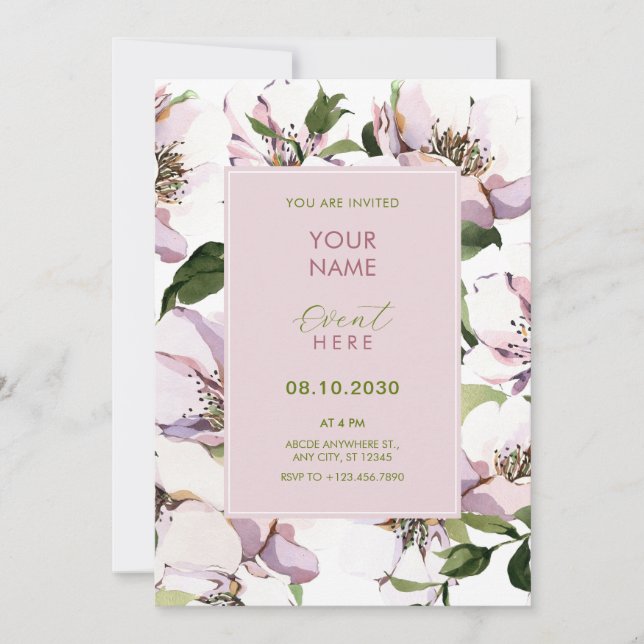Invitation Floral vert pourpre (Devant)