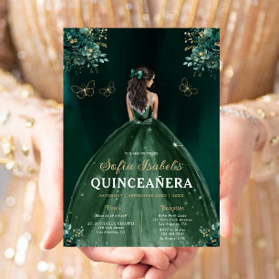 Invitation Floral Vert Quinceanera espagnol bilingue