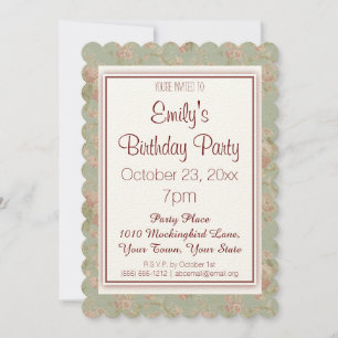 Invitation Floral vert rose Vintage