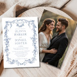 Invitation Floral Victorian French Dusty Blue Photo Wedding<br><div class="desc">Celebrate your love with this timeless floral Victorian wedding invitation in soft dusty blue. Inspired by French elegance and adorned with romantic botanical artwork, this classic piece features graceful typography, vintage-inspired flourishes, and space on the back for a 5x7 engagement photo. Perfect for spring, summer, or fall weddings, it captures...</div>