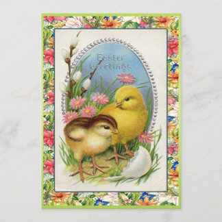 Invitation Floral victorien de poussins vintages de Pâques