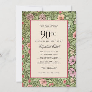 Invitation Floral victorien Elégant Vintage 90e anniversaire