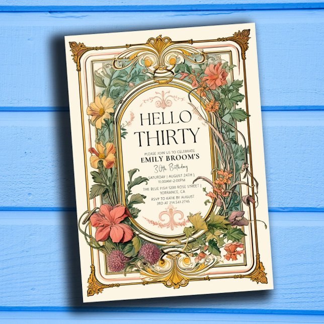 Invitation Floral Vintage 30e fête d'anniversaire (Créateur téléchargé)