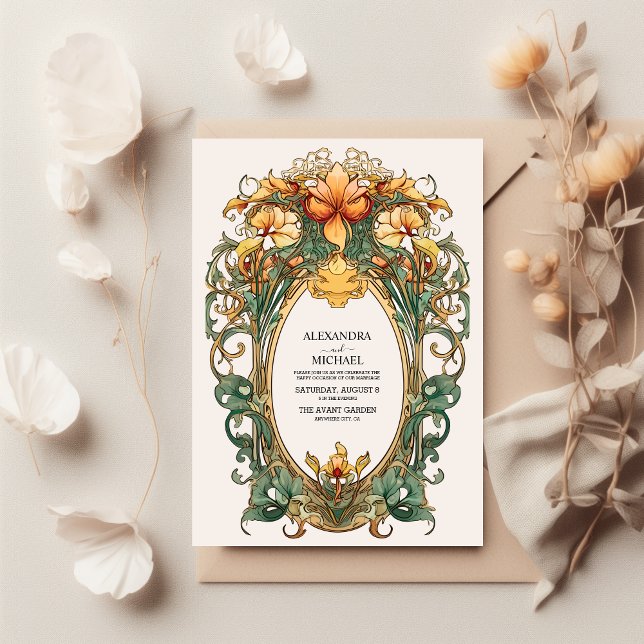 Invitation Floral Vintage Art Nouveau Mariage (Créateur téléchargé)