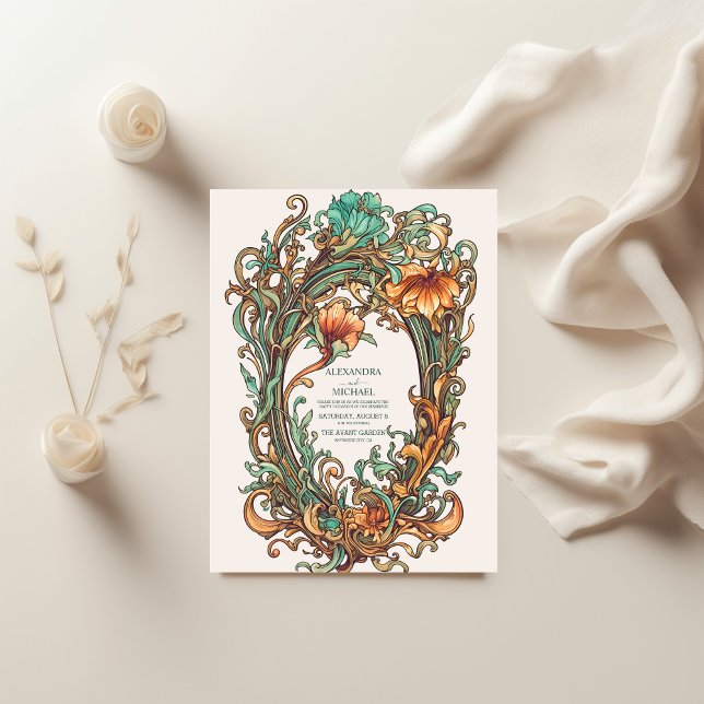 Invitation Floral Vintage Art Nouveau Mariage (Créateur téléchargé)