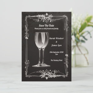 Invitation Floral vintage avec toast Champagne Argent