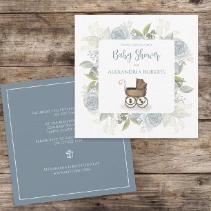 Invitation Floral Vintage Carriage bleu Floral Cadeau