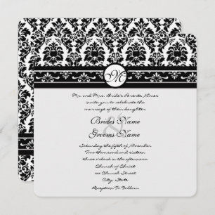Invitation Floral Vintage noir et blanc Mariage damassé